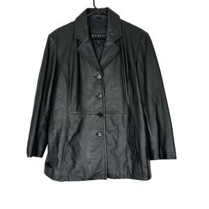 Winlet Leather Jacket Button Front Short Trench Coat Large